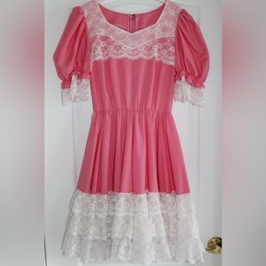 Pink & White Vintage Square Dance Dress Size 12